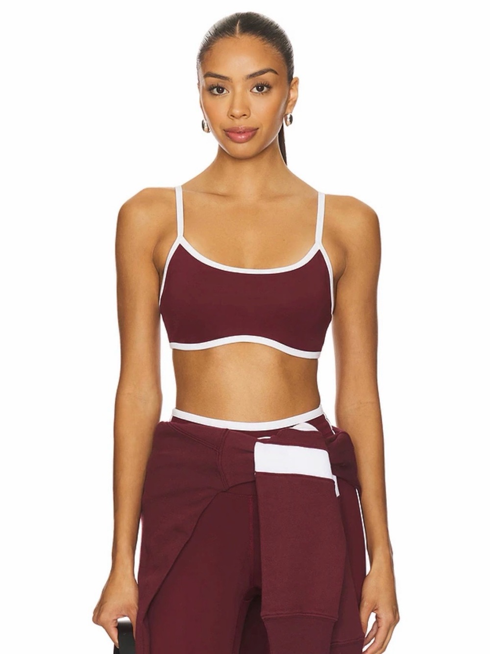 Year of Ours Burgundy Crop Bralette with White Trim
